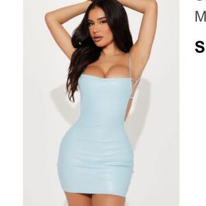 Sleek Faux Leather
Mini Dress - Light Blue